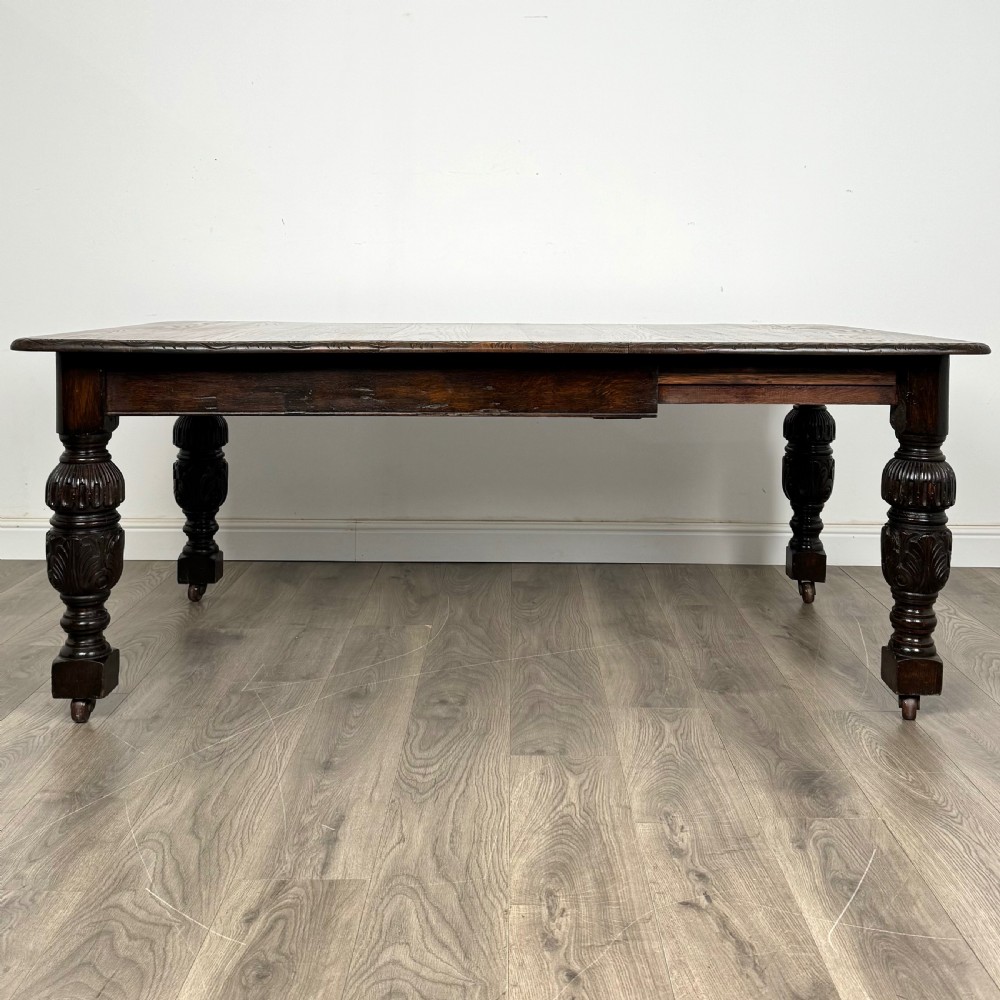  Antique 19th Century Carved Oak Dining Table View II