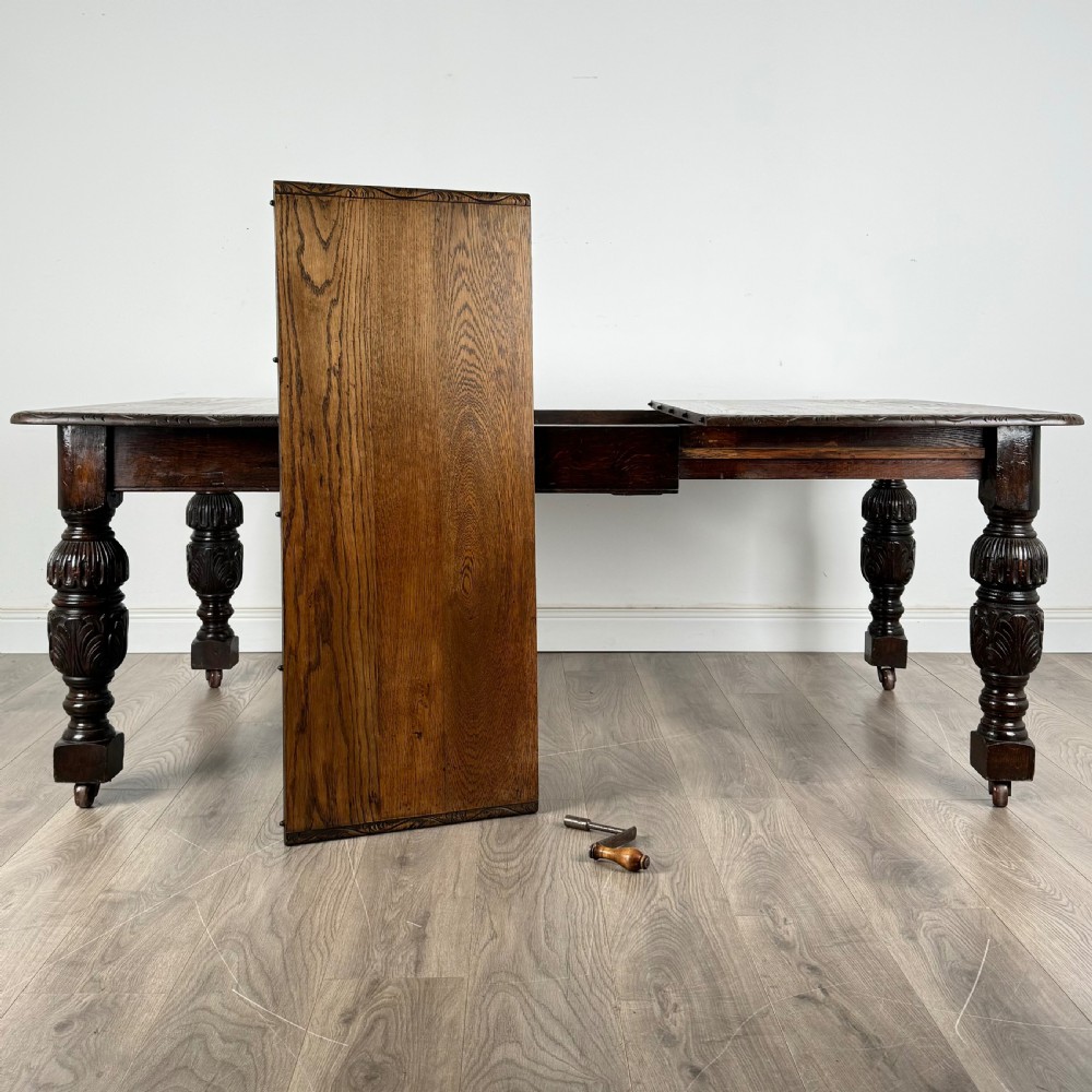  Antique 19th Century Carved Oak Dining Table View III