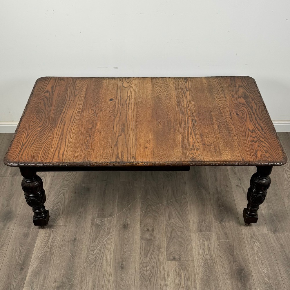  Antique 19th Century Carved Oak Dining Table View V
