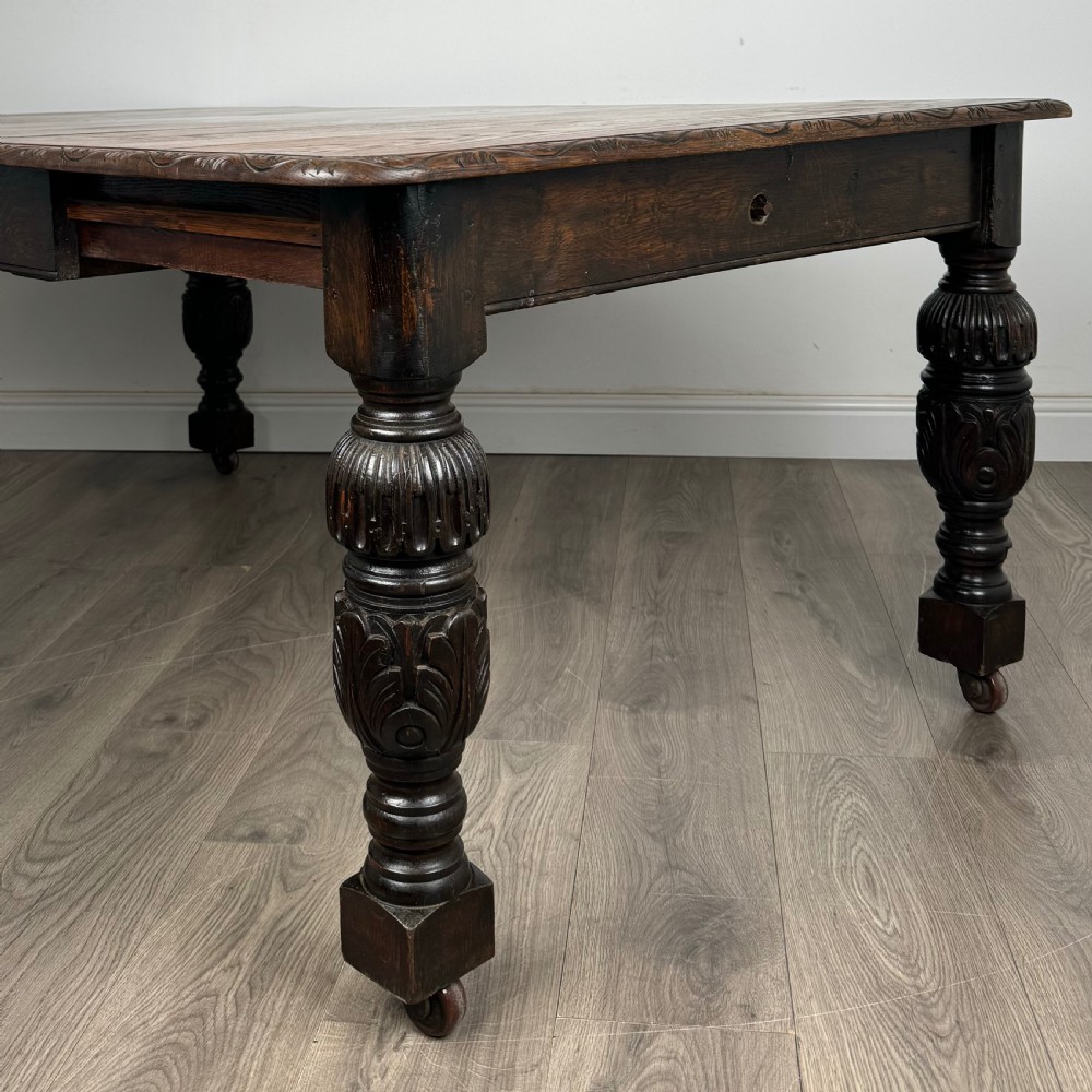  Antique 19th Century Carved Oak Dining Table View VIII