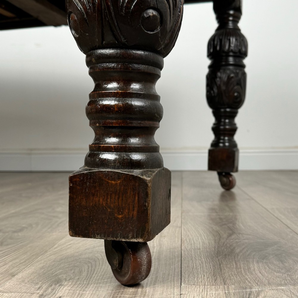  Antique 19th Century Carved Oak Dining Table View IX
