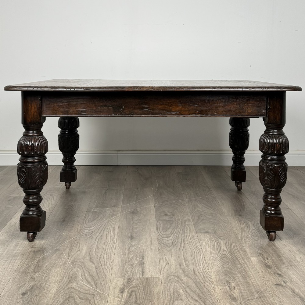  Antique 19th Century Carved Oak Dining Table View XV