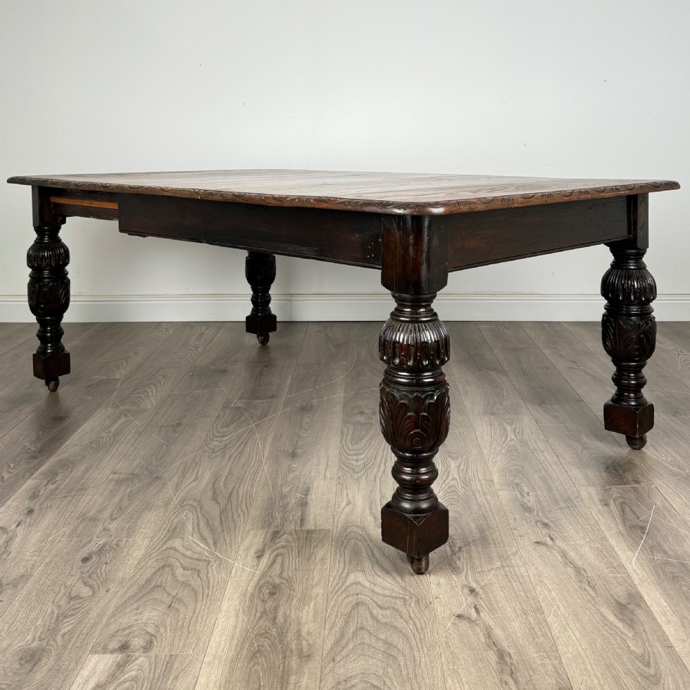  Antique 19th Century Carved Oak Dining Table View XVII
