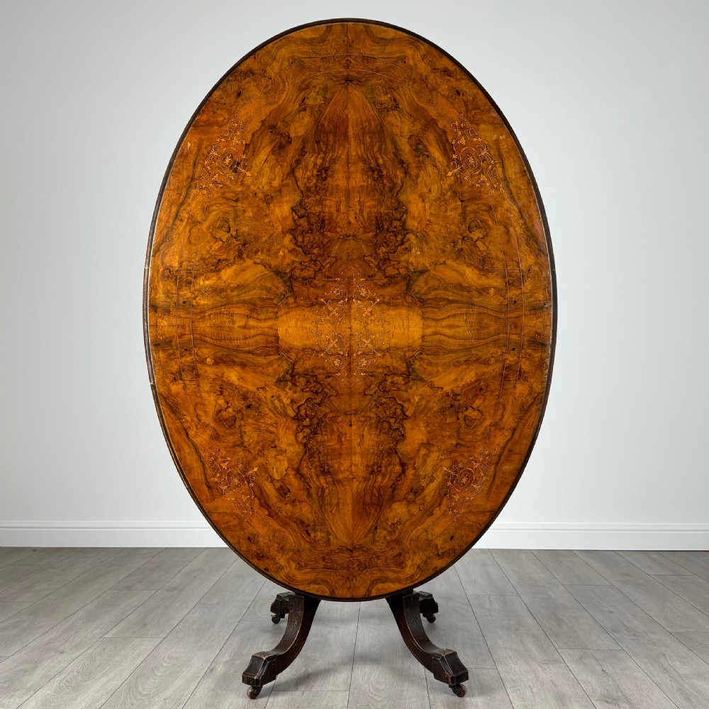 Antique 19th Century Burr Walnut Tilt Top Centre Table View III