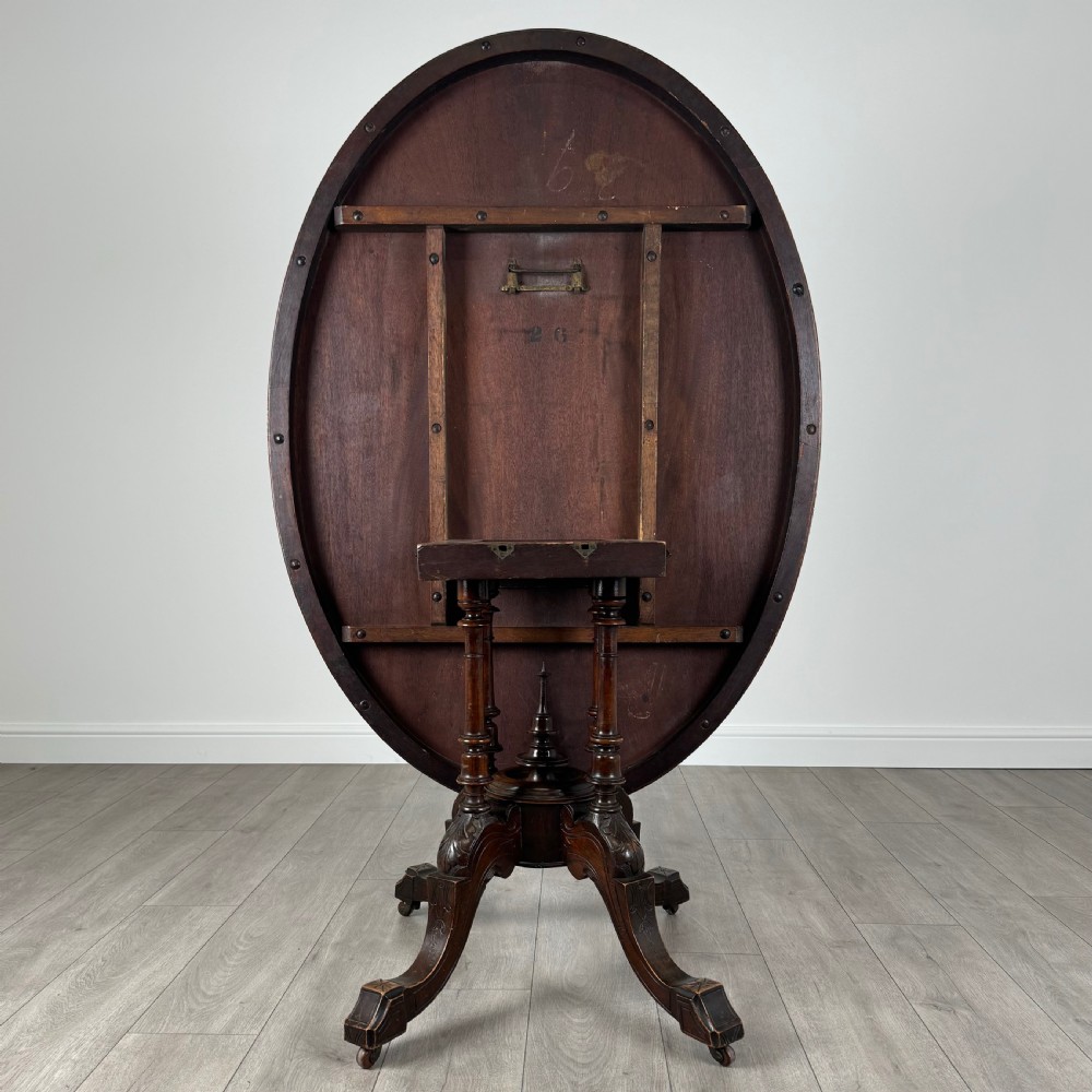 Antique 19th Century Burr Walnut Tilt Top Centre Table View V