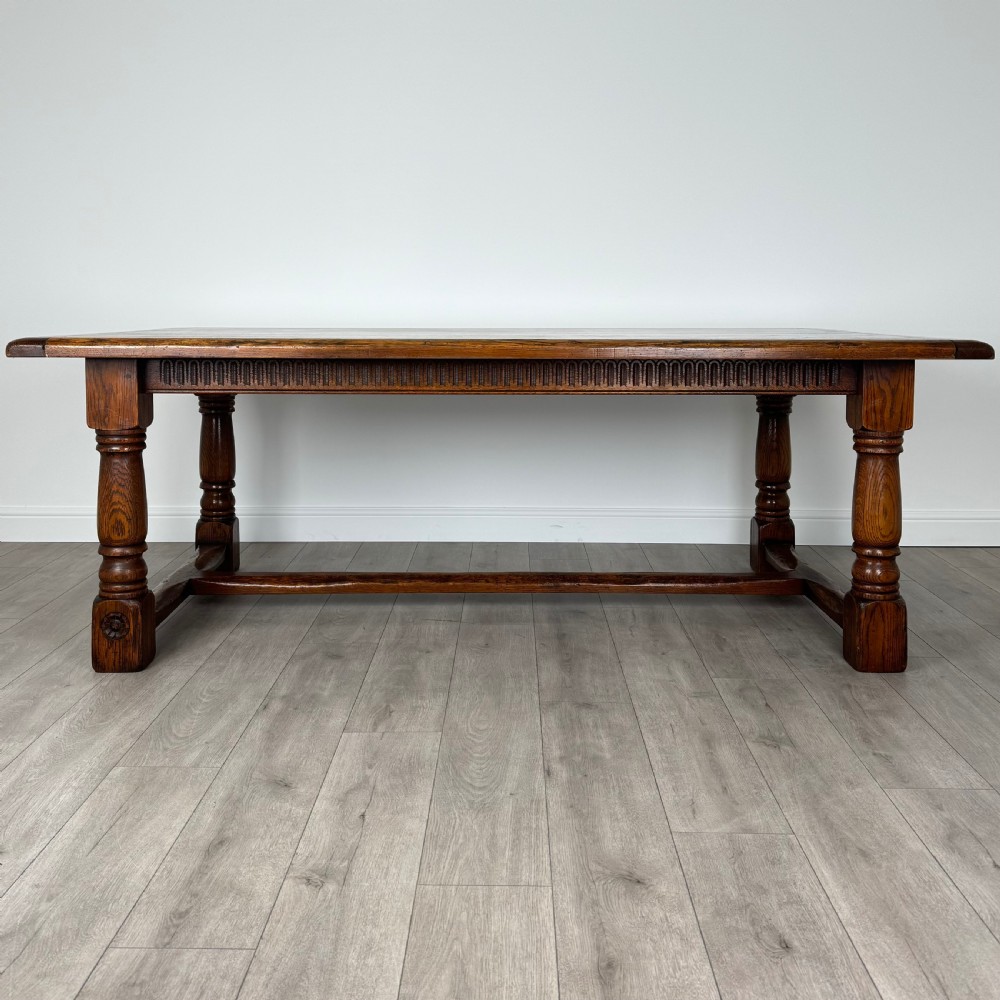 Antique 20th Century Large Oak Dining Table Of Good Quality