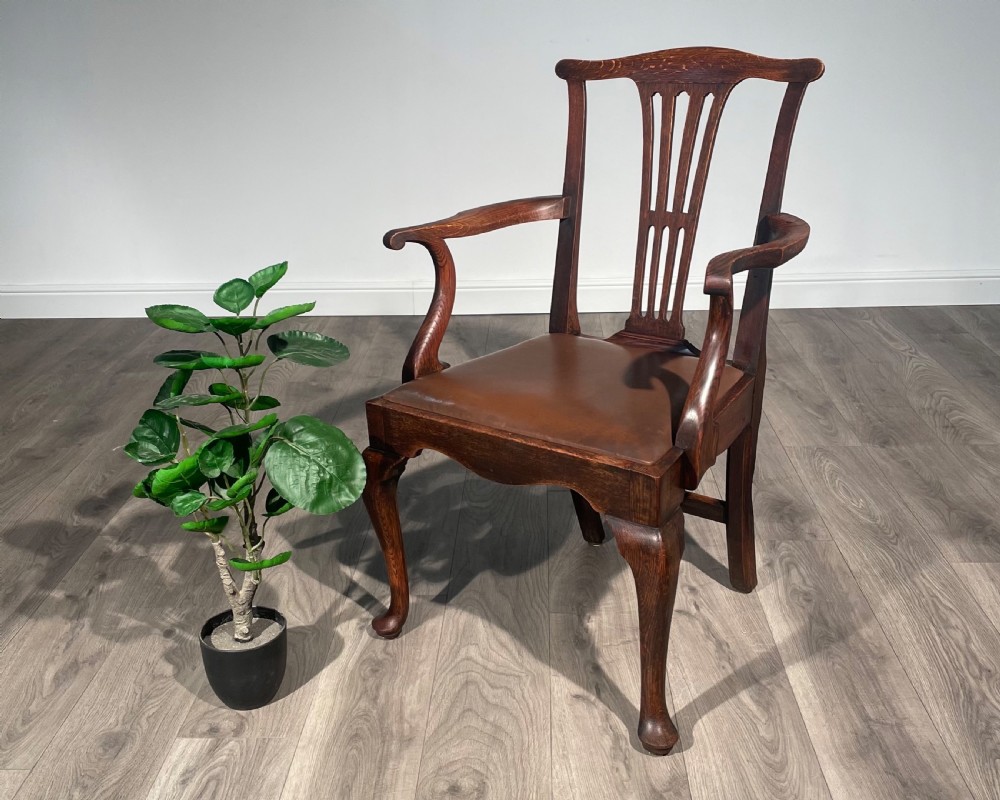 Antique Edwardian Armchair / Office Chair In Oak 