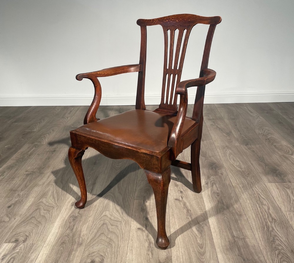 Antique Edwardian Armchair / Office Chair In Oak  View III