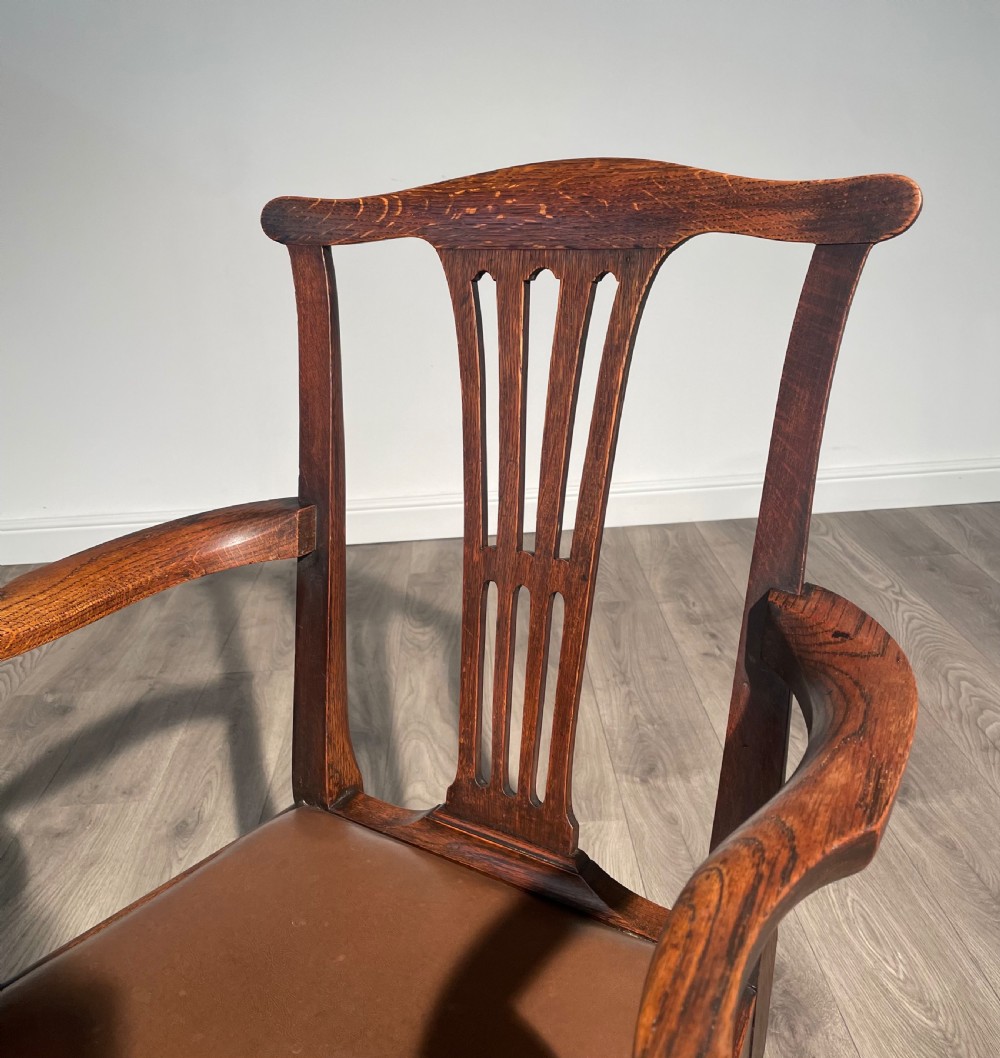 Antique Edwardian Armchair / Office Chair In Oak  View XI