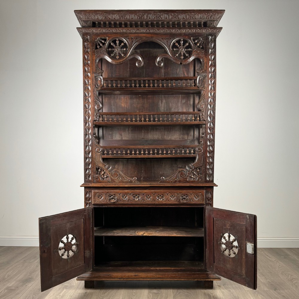 Antique 19th Century Heavily Carved French Breton Cabinet In Chestnut  View II