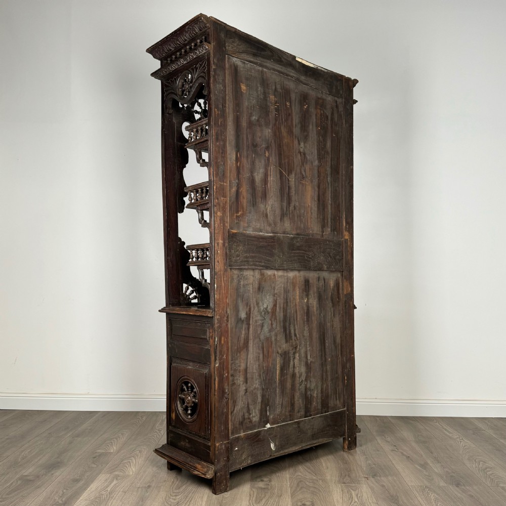 Antique 19th Century Heavily Carved French Breton Cabinet In Chestnut  View V