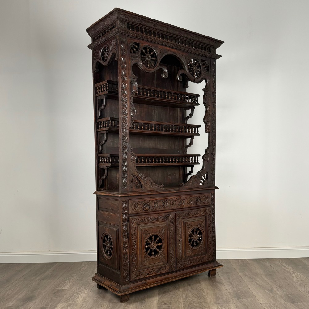 Antique 19th Century Heavily Carved French Breton Cabinet In Chestnut  View IX