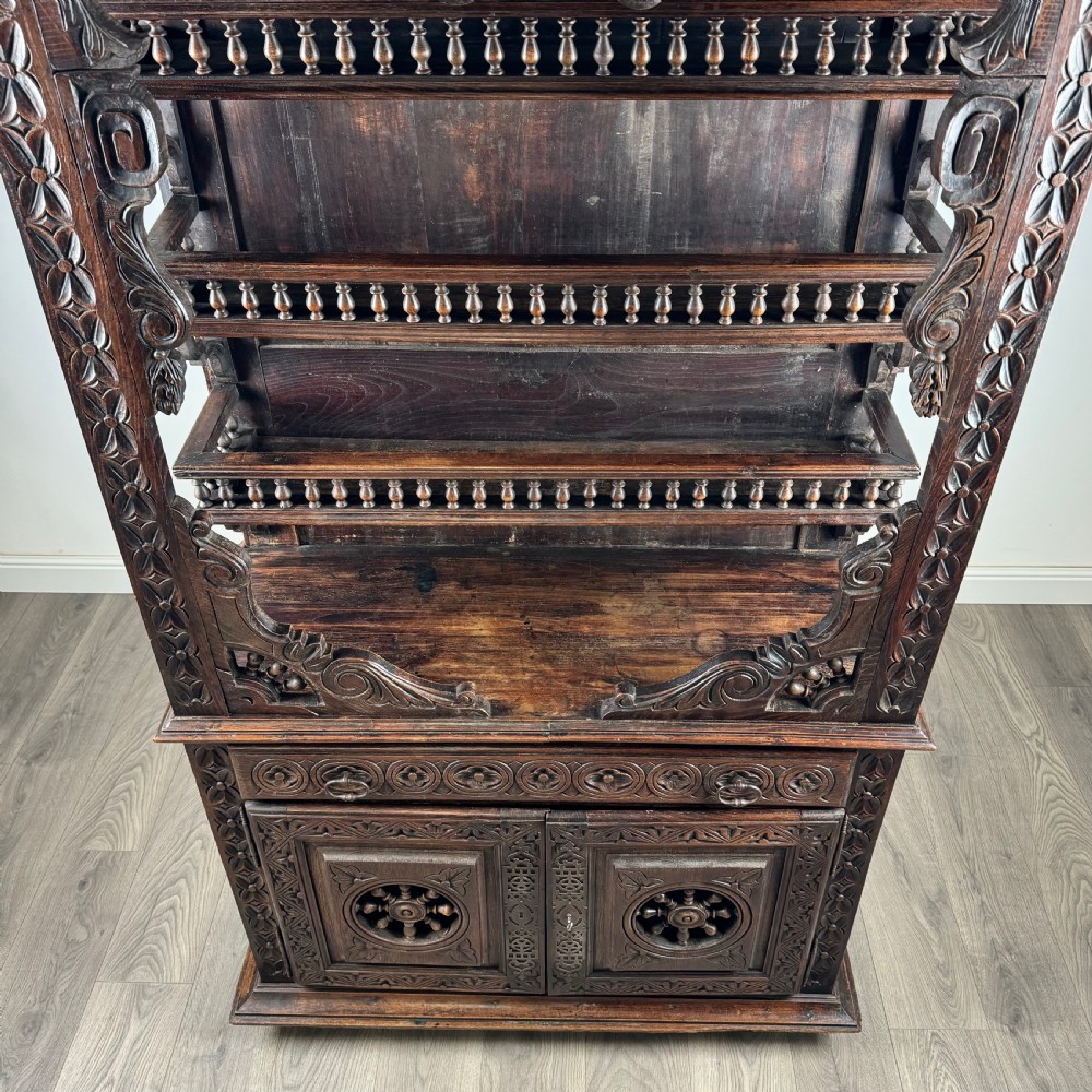Antique 19th Century Heavily Carved French Breton Cabinet In Chestnut  View X