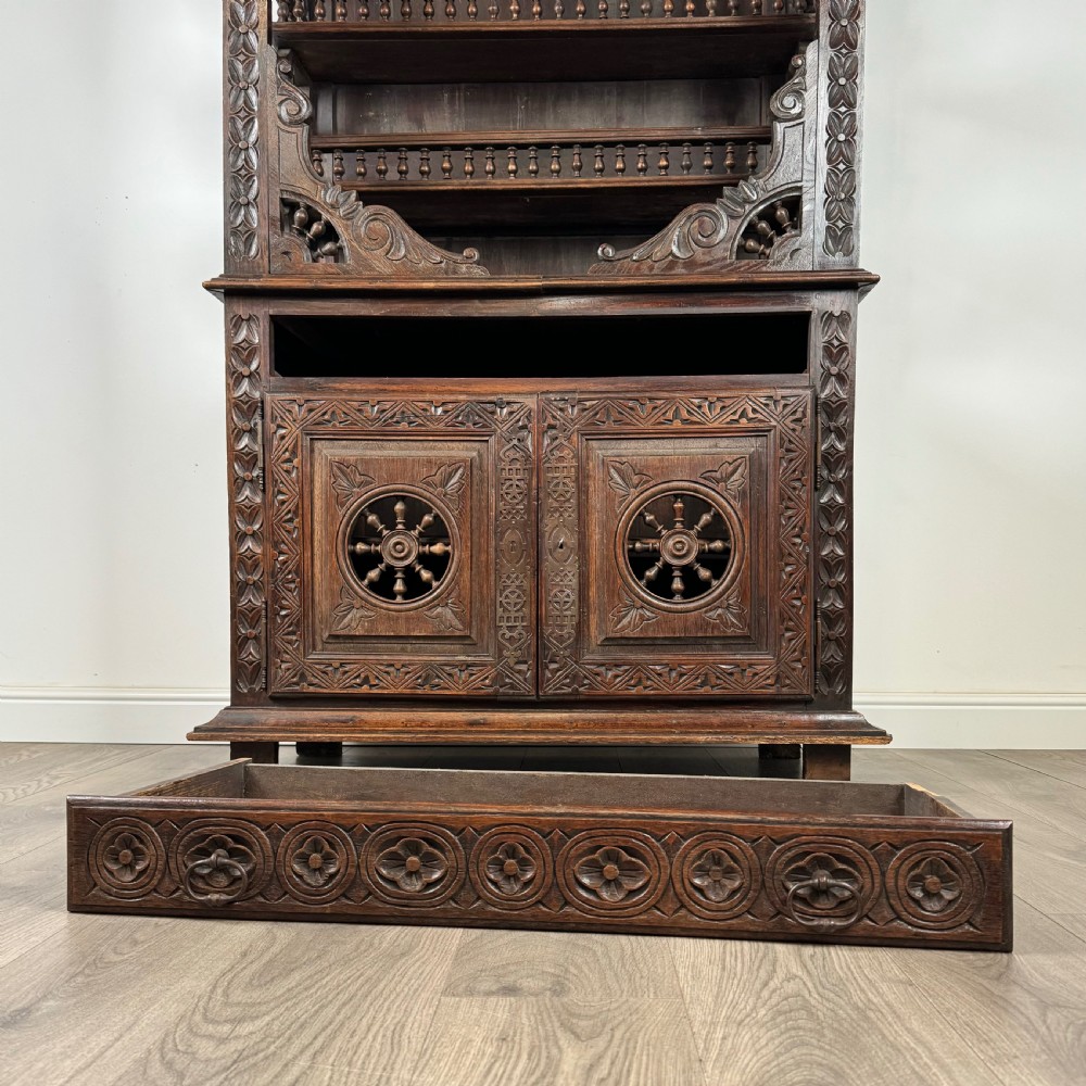 Antique 19th Century Heavily Carved French Breton Cabinet In Chestnut  View XI