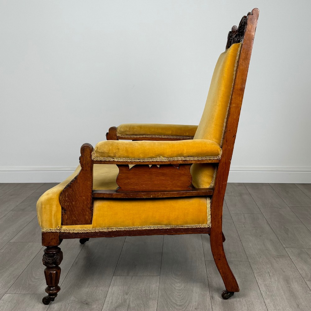 Antique 20th Century Pair Of Carved Oak Armchairs  View II