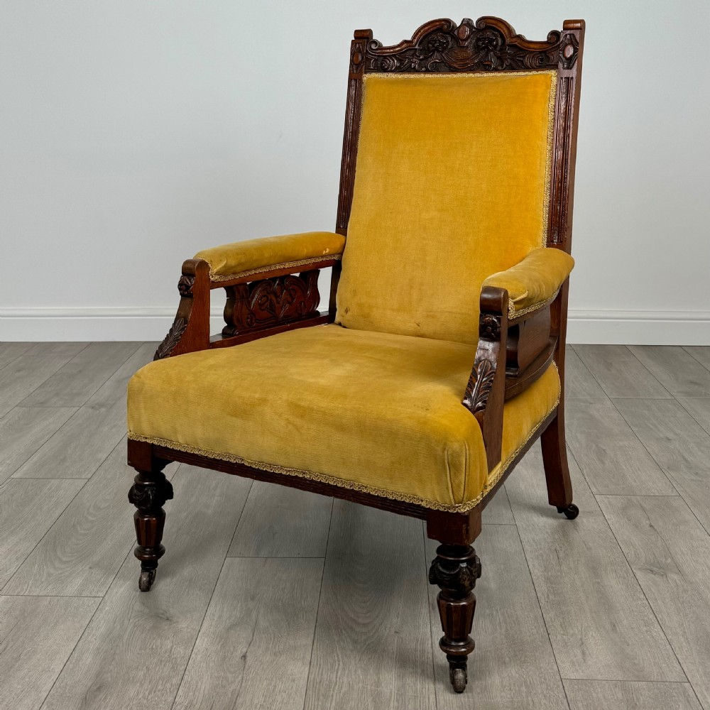 Antique 20th Century Pair Of Carved Oak Armchairs  View V