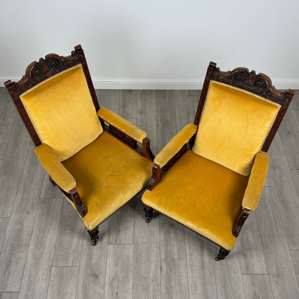 Antique 20th Century Pair Of Carved Oak Armchairs  View XIII