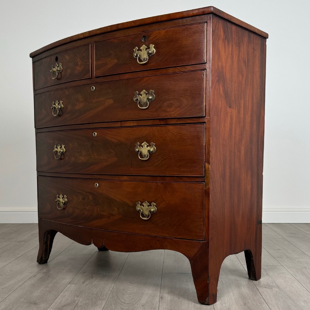 Antique 19th Century Mahogany Bow Fronted Chest Of Drawers  View II