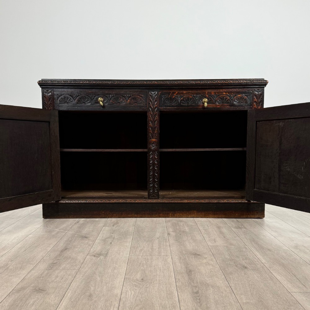 Antique 19th Century Heavily Carved Sideboard In Oak  View II