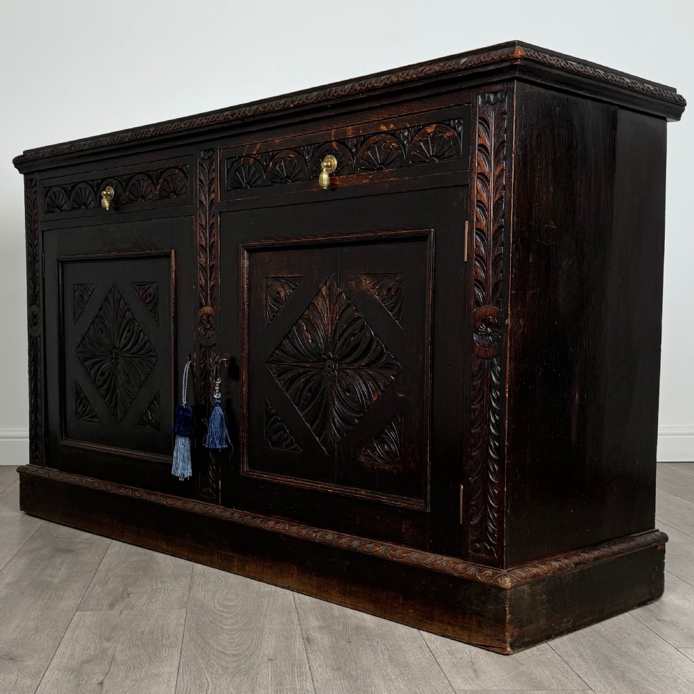 Antique 19th Century Heavily Carved Sideboard In Oak  View IV