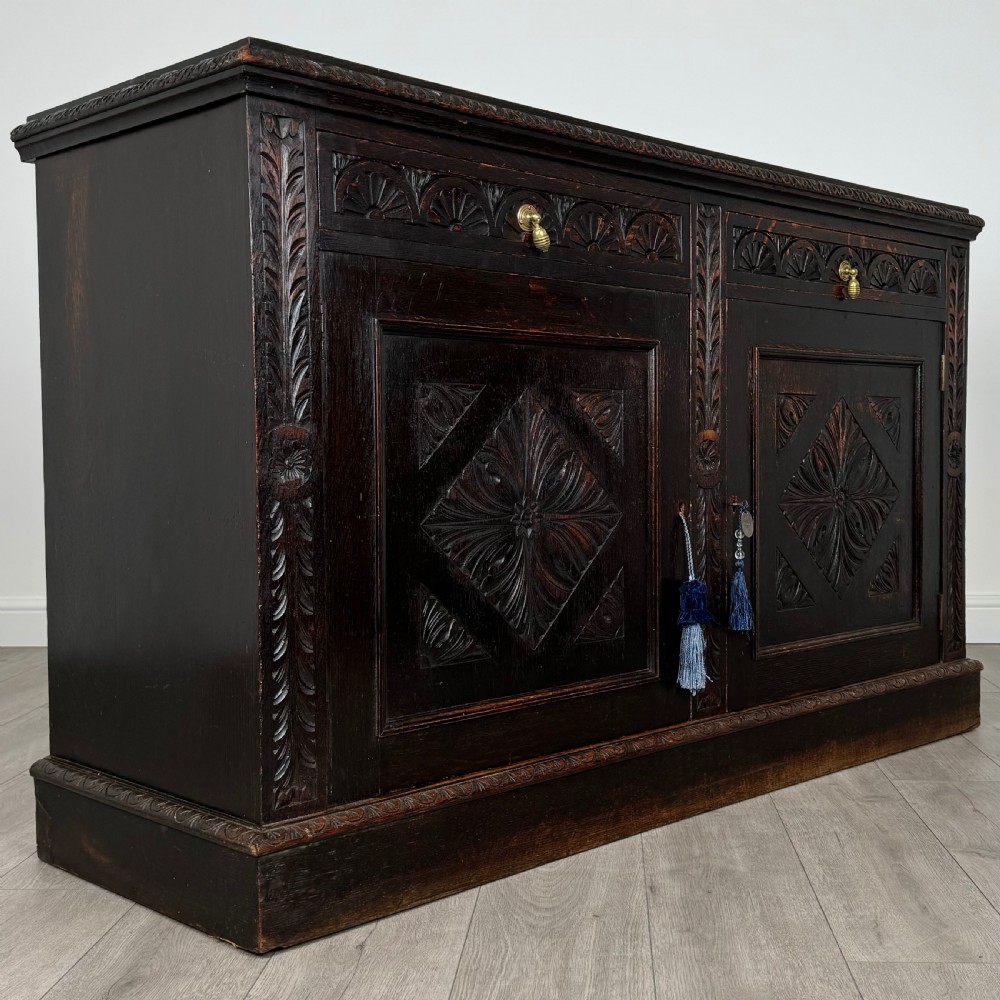 Antique 19th Century Heavily Carved Sideboard In Oak  View X