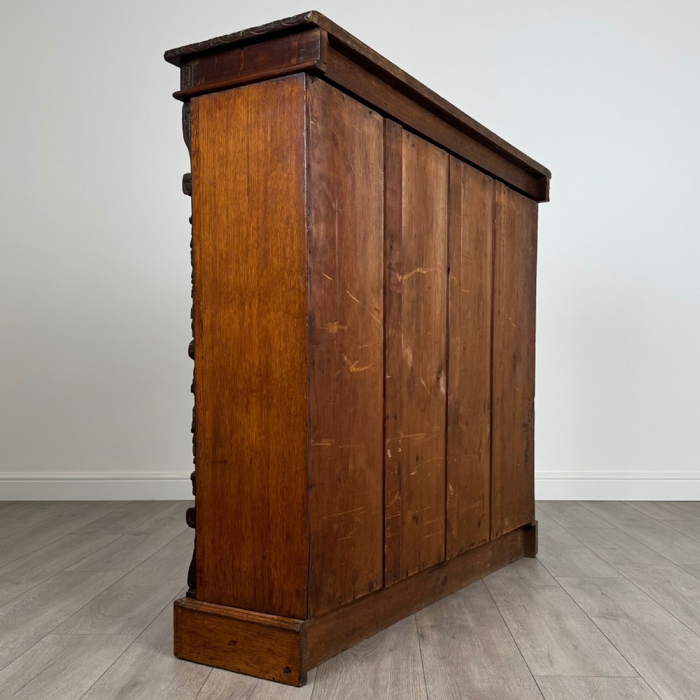 Antique 19th Century Fine Quality Carved Open Bookcase In Oak  View IV