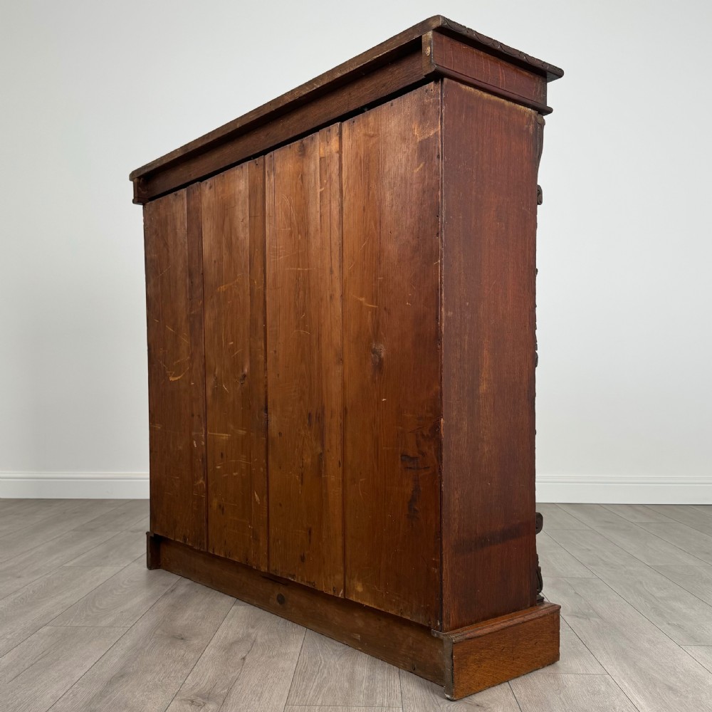 Antique 19th Century Fine Quality Carved Open Bookcase In Oak  View VI