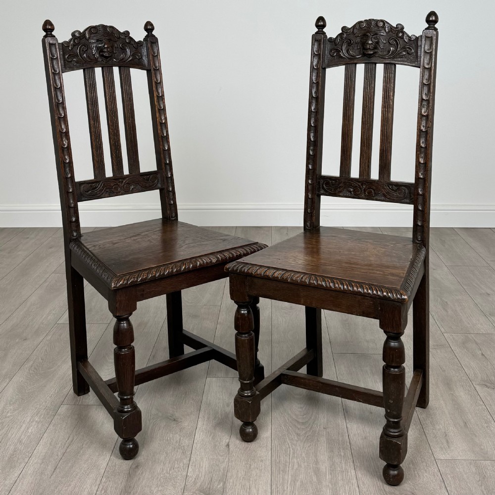 Antique 19th Century Pair Of Carved Bedroom Chairs In Oak 