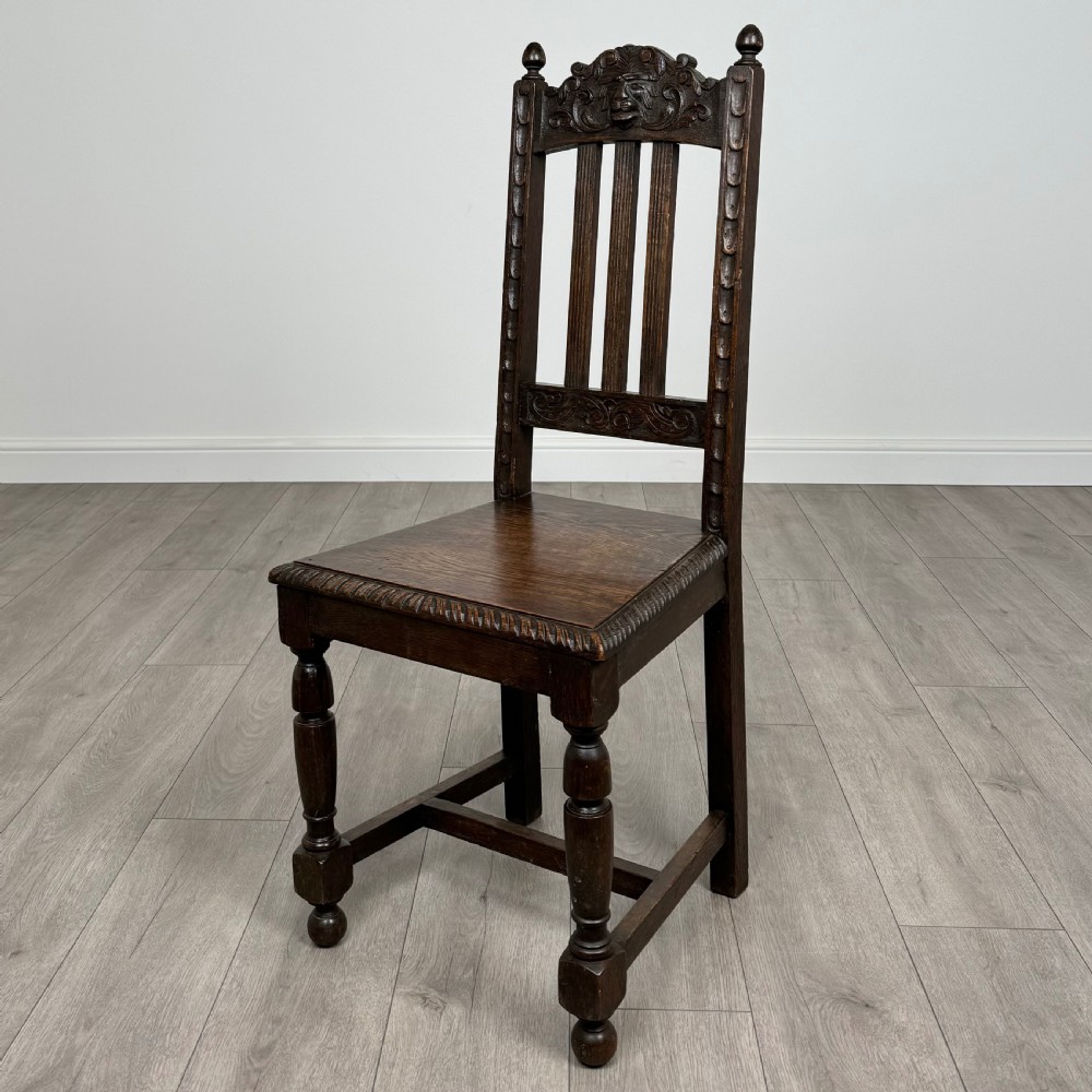 Antique 19th Century Pair Of Carved Bedroom Chairs In Oak  View II
