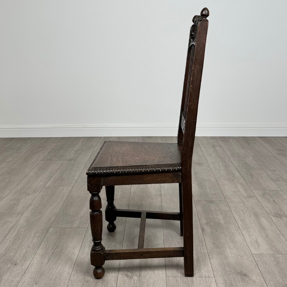 Antique 19th Century Pair Of Carved Bedroom Chairs In Oak  View III