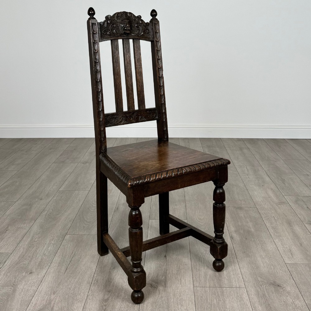 Antique 19th Century Pair Of Carved Bedroom Chairs In Oak  View VIII