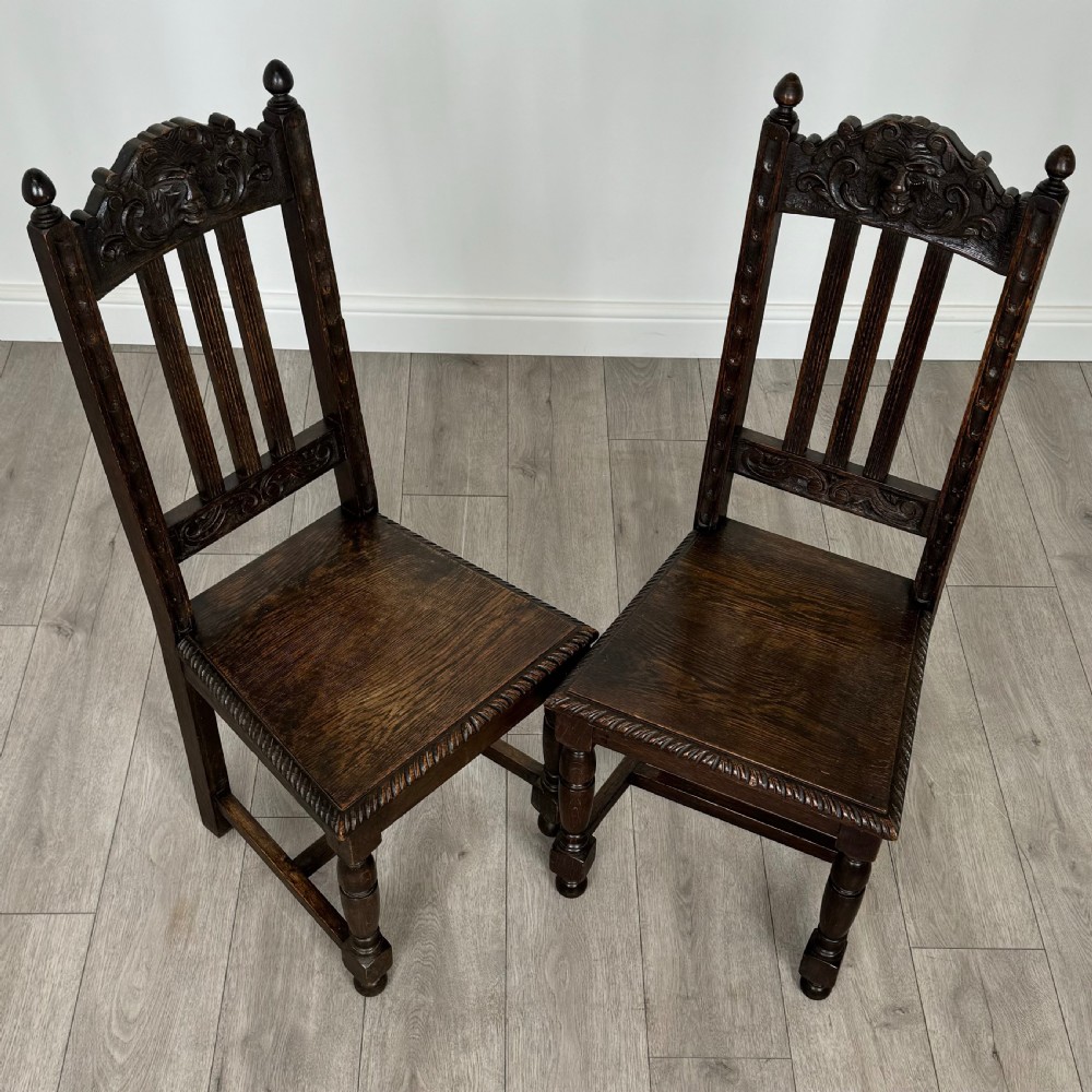 Antique 19th Century Pair Of Carved Bedroom Chairs In Oak  View XII
