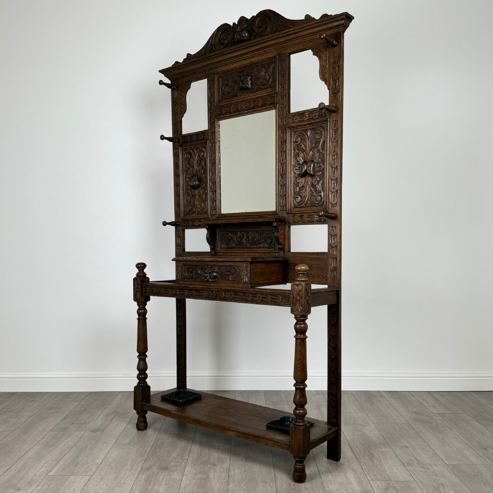 Antique 19th Century Fine Quality Carved Oak Hall Stand  View II