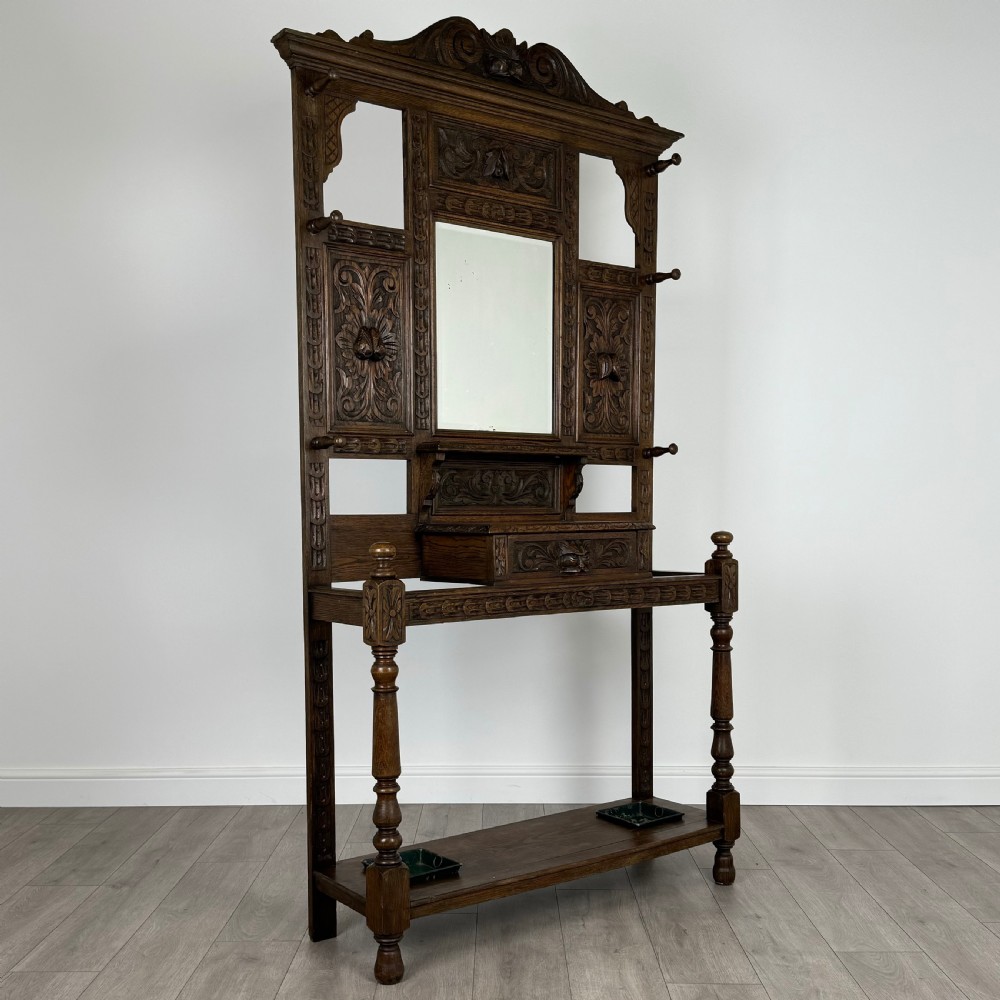 Antique 19th Century Fine Quality Carved Oak Hall Stand  View VIII