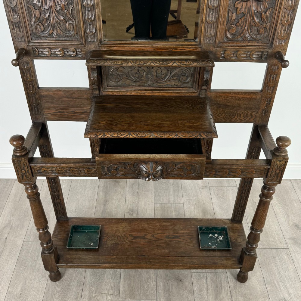 Antique 19th Century Fine Quality Carved Oak Hall Stand  View XI