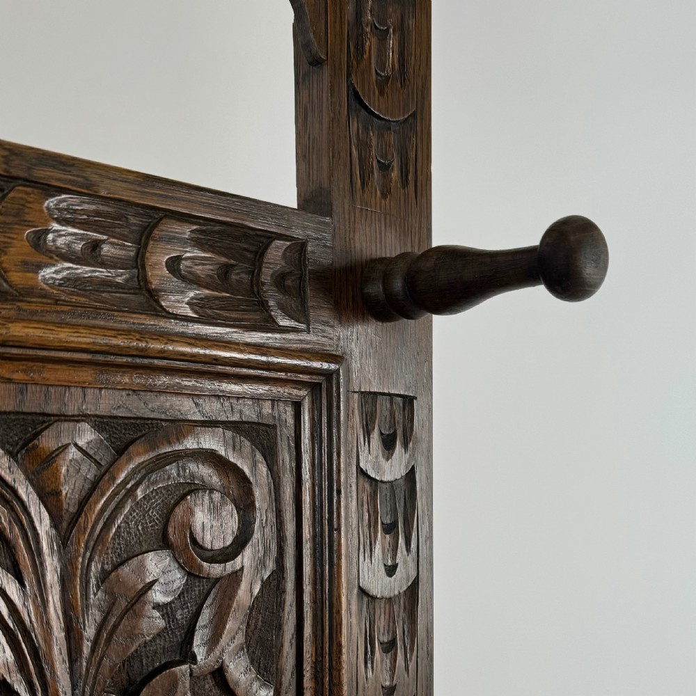 Antique 19th Century Fine Quality Carved Oak Hall Stand  View XII