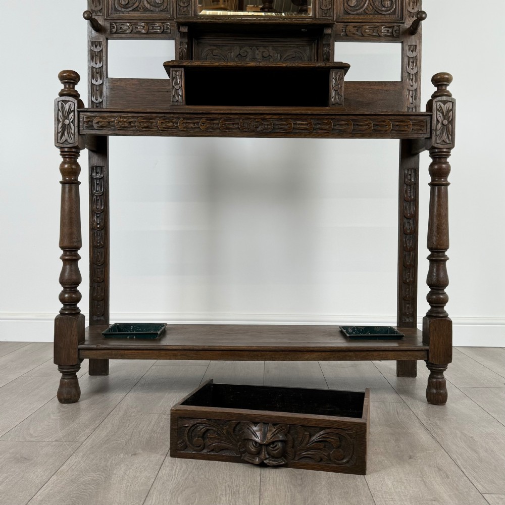Antique 19th Century Fine Quality Carved Oak Hall Stand  View XIV