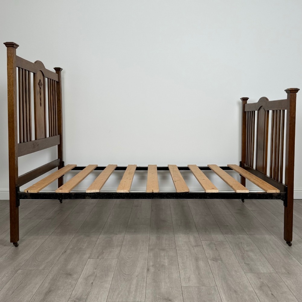 Antique 20th Century Art Nouveau Style Double Bed In Oak View IV