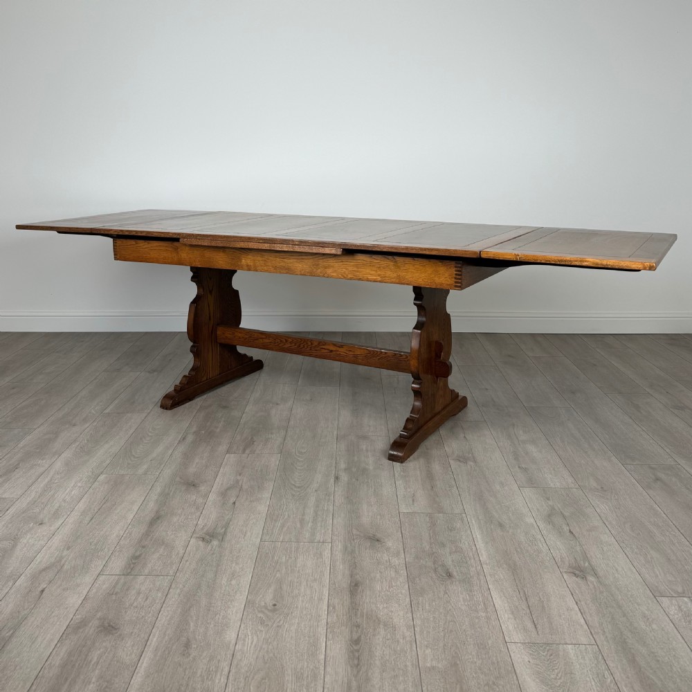  Antique 20th Century Draw Leaf Dining Table In Oak  View IV