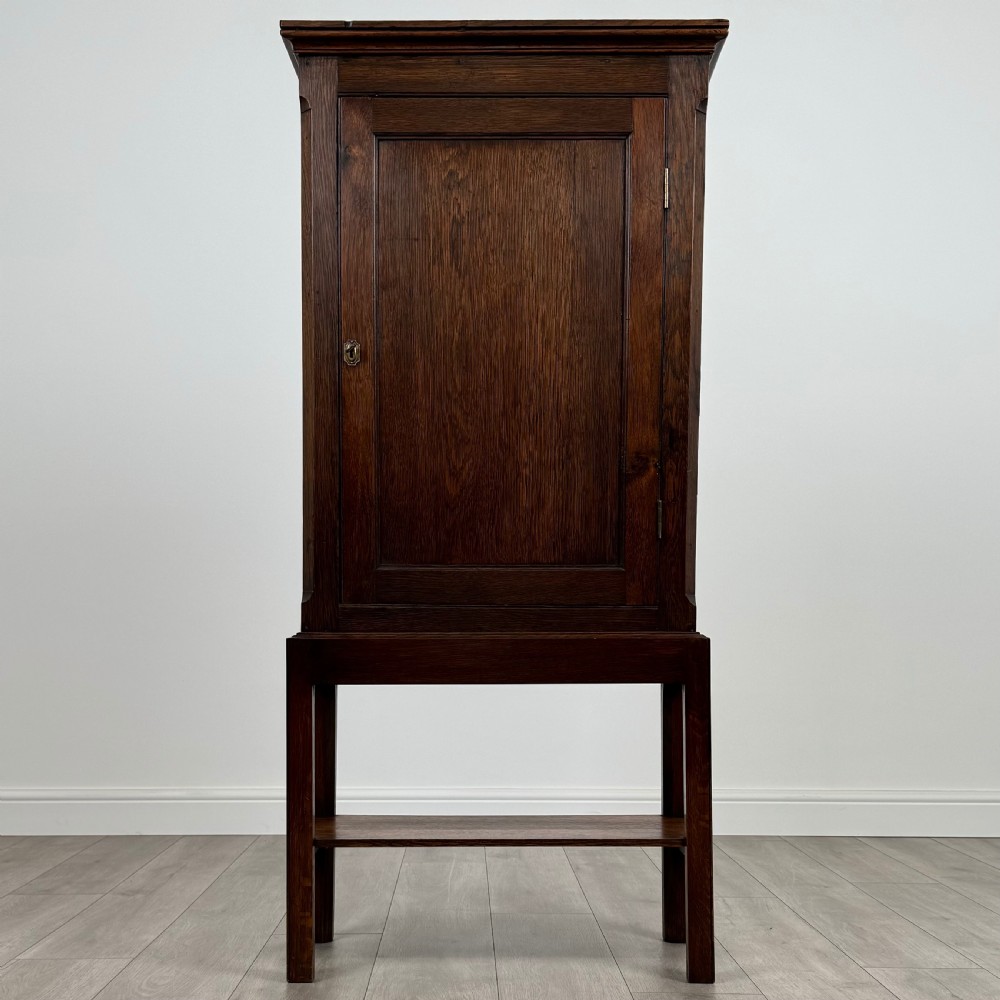 Antique 19th Century Small Oak Cupboard On Stand 