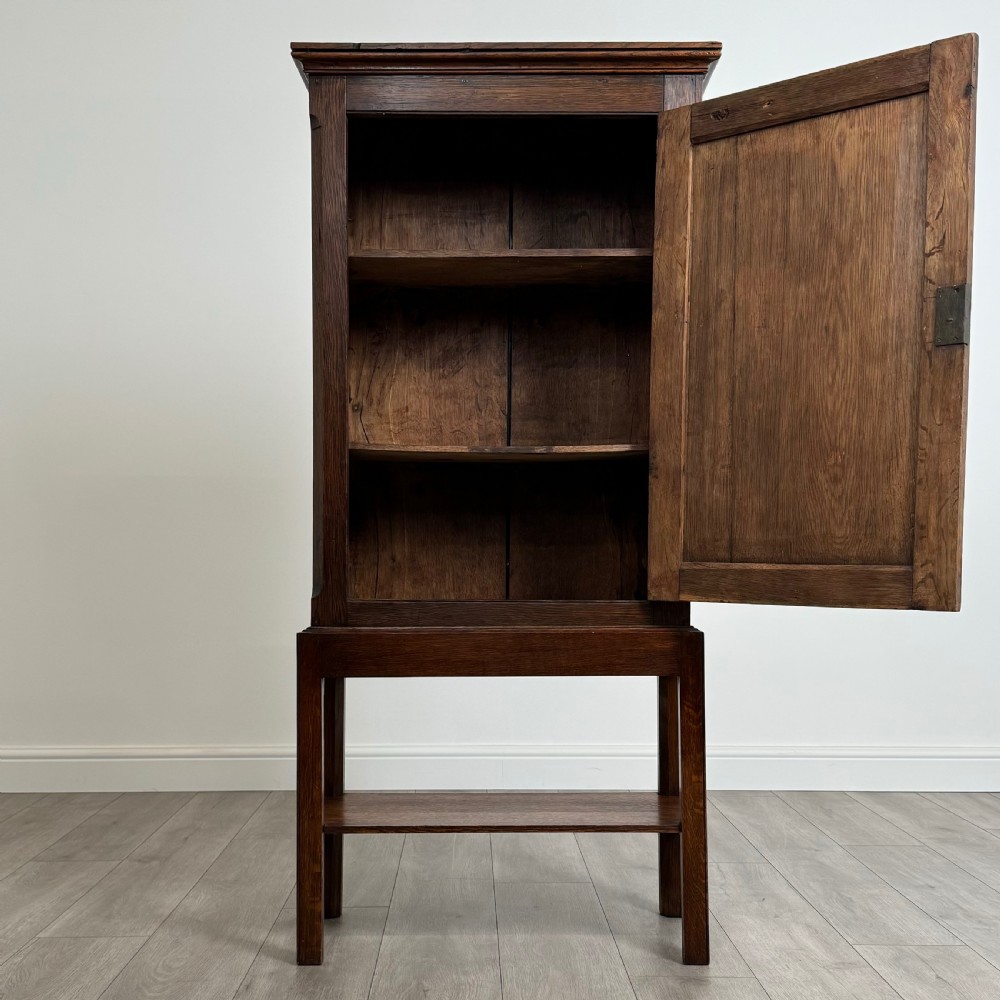 Antique 19th Century Small Oak Cupboard On Stand  View II