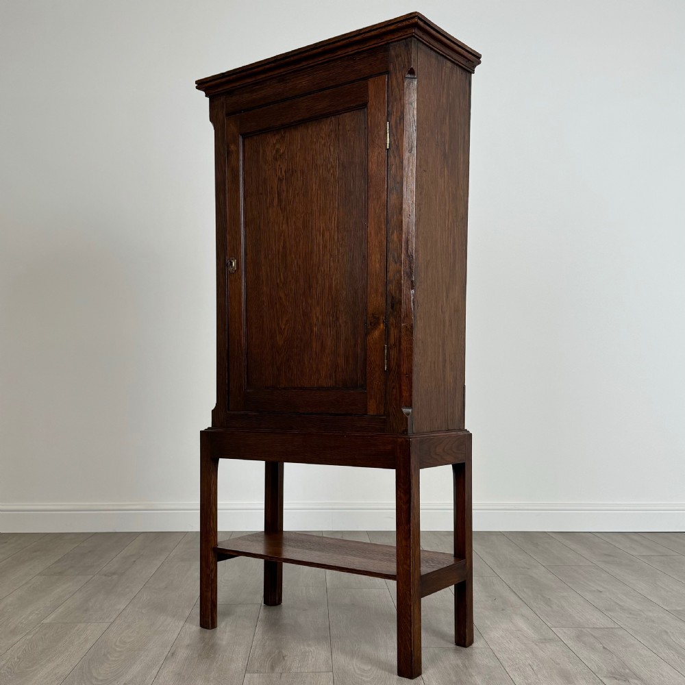 Antique 19th Century Small Oak Cupboard On Stand  View III