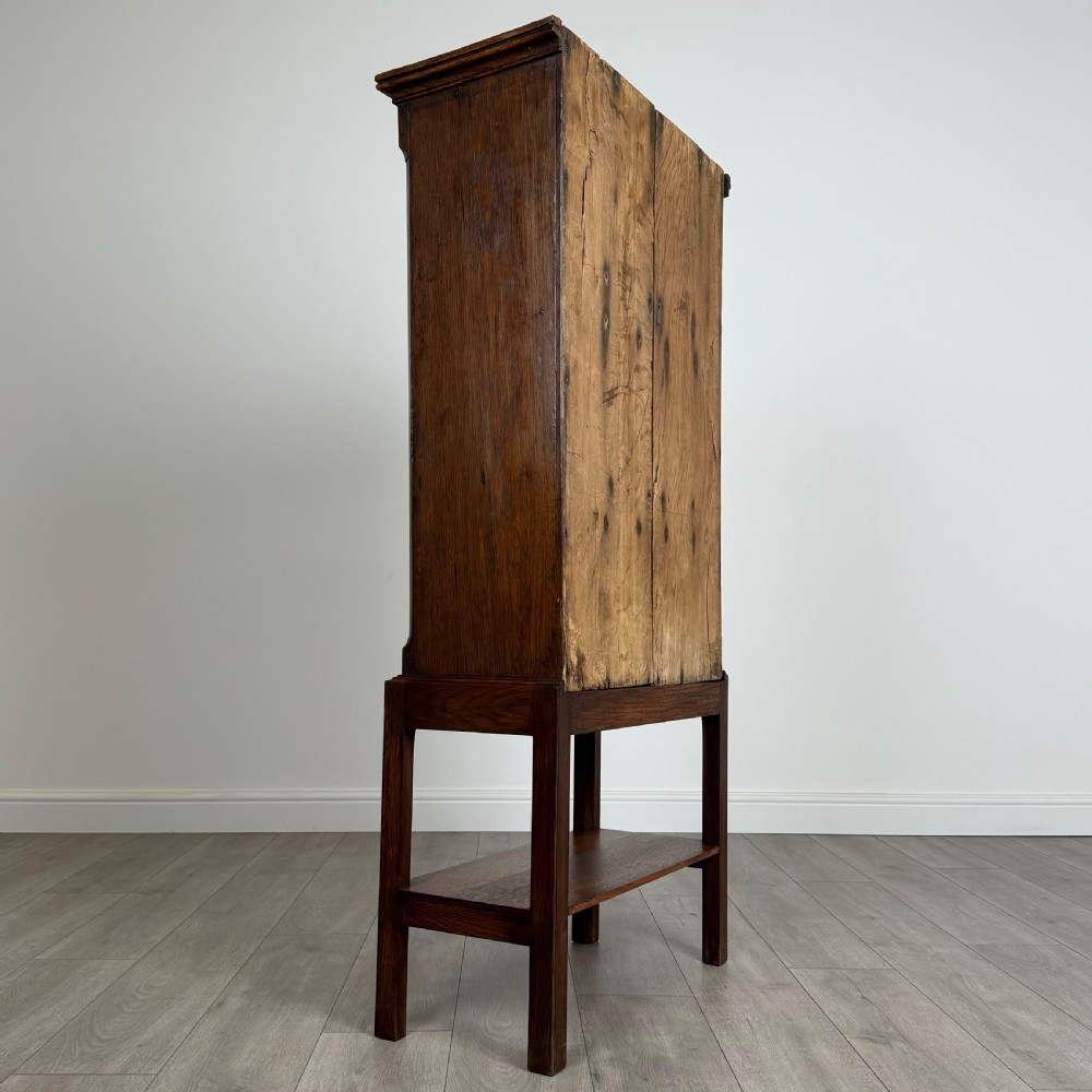 Antique 19th Century Small Oak Cupboard On Stand  View V