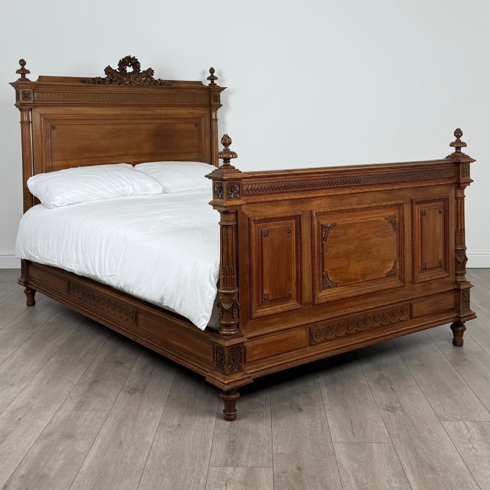 Antique 19th Century French Double Bed In Walnut 
