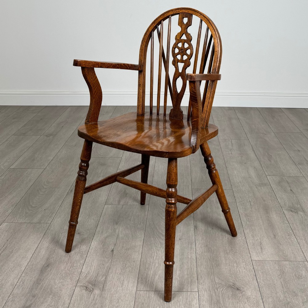 Antique 20th Century Set Of 6 Oak Wheelback Dining Chair’s  View IV