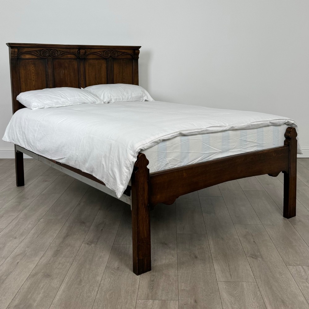  Antique 20th Century Good Quality Double Bed In Oak 