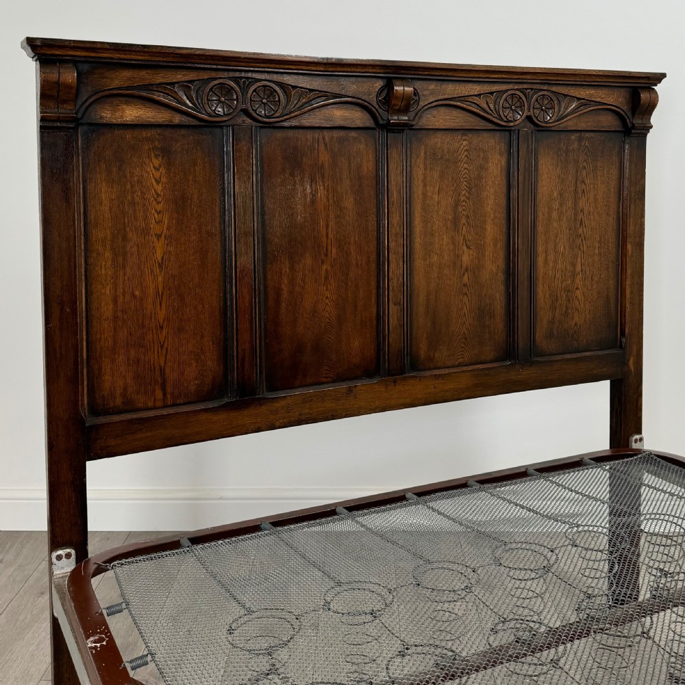  Antique 20th Century Good Quality Double Bed In Oak  View VI