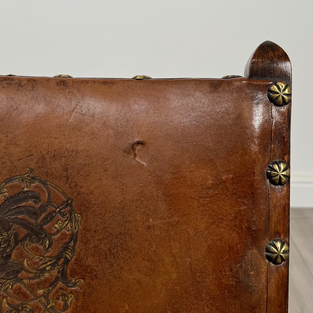 Antique 20th Century Unique Leather Armchair In Oak  View X