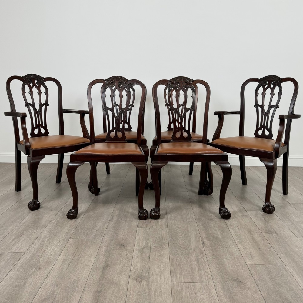  Antique 20th Century Set Of 6 Chippendale Style Dining Chairs