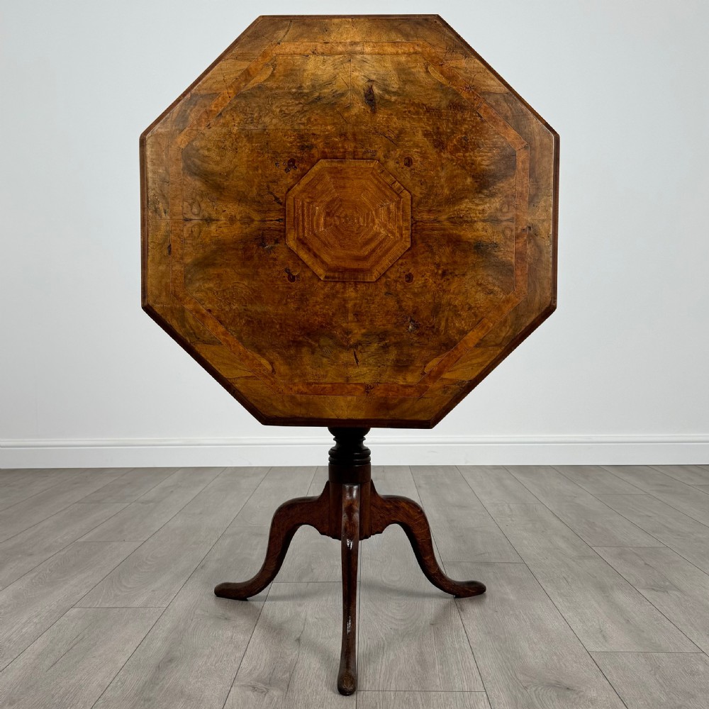 Antique 18th Century Octagonal Tilt Top Tripod Table In Oak View II